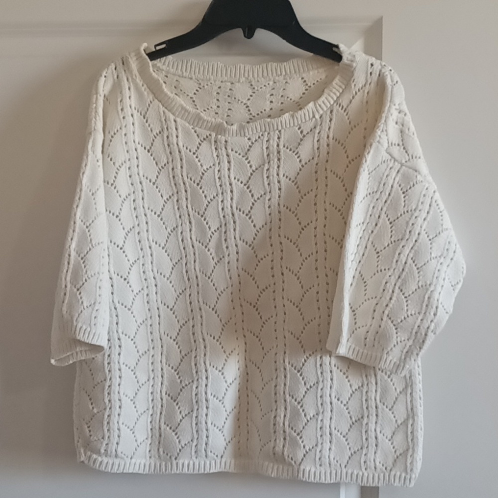 VINTAGE KNIT Beautiful cream elbow sleeve sweater knit top size petite small EUC - Picture 4 of 7